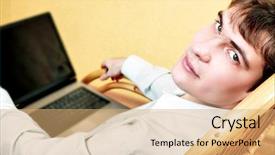  Presentation with one young man exercising handball - Presentation theme enhanced with ducation - young stylish man home background and a coral colored foreground