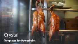  Presentation with chinese restaurant - Colorful PPT theme enhanced with duck-barbecue-duck backdrop and a dark gray colored foreground