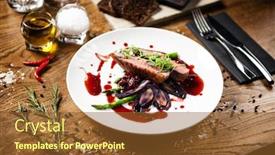  Presentation with duck - Audience pleasing slide deck consisting of duck breast with asparagus purple carrot demi-glace amd cherry sauce backdrop and a tawny brown colored foreground