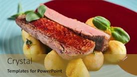  Presentation with breast - PPT theme consisting of duck-breast-with-berry-sauce background and a gold colored foreground