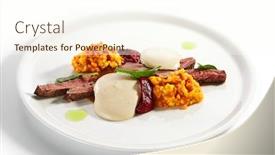  Presentation with carob - Presentation with duck-breast-with-carob-sauce background and a cream colored foreground