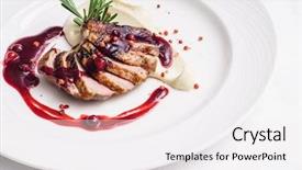  Presentation with hot sauce - Slide set with duck breast with sauce background and a white colored foreground