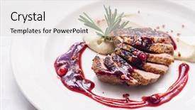  Presentation with breast - Colorful presentation enhanced with duck breast with sauce backdrop and a white colored foreground