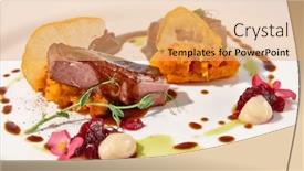  Presentation with white plate - PPT layouts consisting of duck-fillet-with-onion-marmalade background and a yellow colored foreground