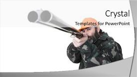  Presentation with hunting double barrel vintage shotgun - Slide deck consisting of duck hunter with orange safety background and a white colored foreground