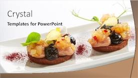  Presentation with french restaurant - Beautiful PPT theme featuring duck-pate-on-toasted-bread backdrop and a pink colored foreground