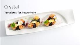  Presentation with french restaurant - Colorful PPT layouts enhanced with duck-pate-on-toasted-bread backdrop and a sky blue colored foreground