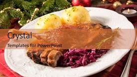  Presentation with christmas red - PPT layouts featuring duck restaurant - crusty goose leg with braised background and a red colored foreground