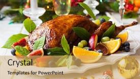  Presentation with duck - Presentation theme enhanced with duck with fruits for christmas background and a yellow colored foreground
