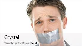  Presentation with unhappy - Theme with duct tape - face of unhappy man having background and a light gray colored foreground