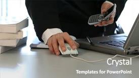  Presentation with laptop - PPT theme consisting of due diligence - businessman with laptop background and a gray colored foreground