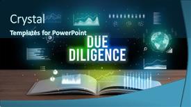  Presentation with business book - Amazing PPT layouts having due-diligence-inscription-coming-out backdrop and a ocean colored foreground