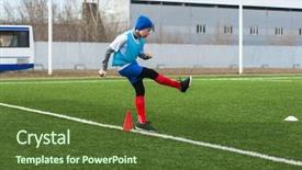  Presentation with ball sports - Colorful slide deck enhanced with duel - boy kicking soccer ball backdrop and a tawny brown colored foreground