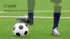  Presentation with football play diagram - Colorful theme enhanced with duel - football player holding ball backdrop and a seafoam green colored foreground