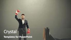  Presentation with red grey - Slide deck featuring duel - happy winner businessman in red background and a gray colored foreground