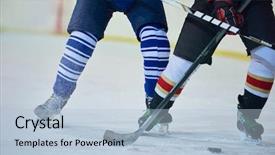  Presentation with ice hockey - Cool new slide deck with duel - ice hockey sport players comptetition backdrop and a light blue colored foreground