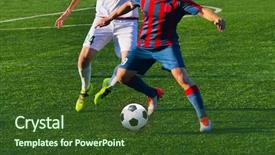  Presentation with kids soccer - Audience pleasing PPT theme consisting of duel - playing football soccer game backdrop and a tawny brown colored foreground