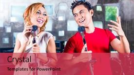  Presentation with recording studio - PPT theme featuring duet - asian professional musician recording new background and a red colored foreground