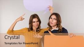  Presentation with women - Beautiful slides featuring duet - image of two lovely women backdrop and a coral colored foreground