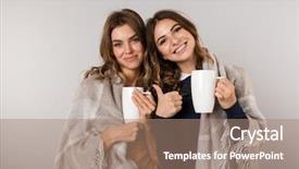  Presentation with women - Audience pleasing theme consisting of duet - image of two pretty women backdrop and a coral colored foreground