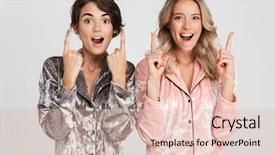  Presentation with cheerful stylish city girl using - Colorful theme enhanced with duet - two cheerful girls wearing pajamas backdrop and a lemonade colored foreground