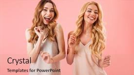  Presentation with two black women - Cool new presentation theme with duet - two cheerful pretty women backdrop and a coral colored foreground