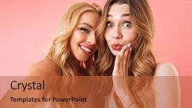  Presentation with women making - Cool new presentation theme with duet - two happy pretty women backdrop and a red colored foreground