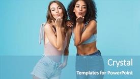  Presentation with german shepherd two young puppys - Beautiful PPT layouts featuring duet - two pretty young girls dressed backdrop and a light blue colored foreground