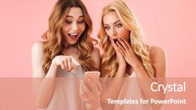  Presentation with women - Colorful theme enhanced with duet - two surprised pretty women backdrop and a coral colored foreground