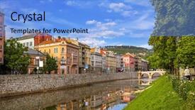  Presentation with bosnia - PPT theme having duke - latin bridge in sarajevo background and a light blue colored foreground