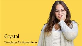  Presentation with young sing woman singing young - Cool new slide deck with depression problems with cross backdrop and a yellow colored foreground