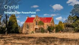  Presentation with south africa - PPT theme having dullstroom-stone-church-the-historical background and a ocean colored foreground