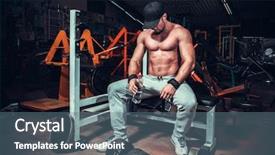  Presentation with energy drink - Slide deck enhanced with dumb people - muscle shaped man tired sitting background and a ocean colored foreground