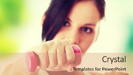  Presentation with fitness - Presentation theme featuring dumb people - young beautiful woman during fitness background and a coral colored foreground