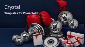  Presentation with dark web - PPT theme enhanced with dumbbell-boxing-gloves-gift-boxes background and a navy blue colored foreground