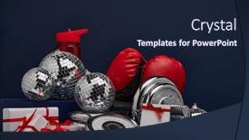  Presentation with web design - Amazing slide set having dumbbell-boxing-gloves-gift-boxes backdrop and a wine colored foreground