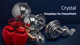  Presentation with dark web - Slides enhanced with dumbbell-boxing-gloves-skipping-rope background and a navy blue colored foreground