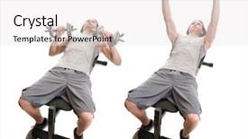  Presentation with press - Cool new slide set with dumbbell chest press exercise studio shot over white high angle backdrop and a white colored foreground