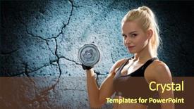  Presentation with weightlifting - PPT theme having dumbbell flexing biceps over concrete background and a tawny brown colored foreground