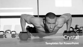  Presentation with strength - Slide deck consisting of dumbbell in a crossfit background and a gray colored foreground