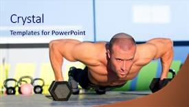  Presentation with strength - Presentation design featuring dumbbell in a fitness background and a sky blue colored foreground