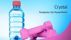  Presentation with fresh water - Slides with dumbbells and bottle of fresh water on blue background and a light gray colored foreground