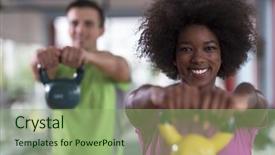  Presentation with lifting weights - Beautiful PPT theme featuring dumbbells at gym african american backdrop and a seafoam green colored foreground