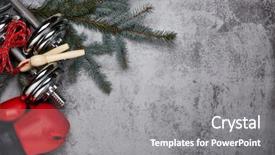  Presentation with fir tree - Theme with dumbbells boxing gloves rope fir background and a gray colored foreground