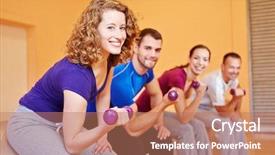  Presentation with sports - Slides featuring dumbbells exercising in sports group background and a coral colored foreground