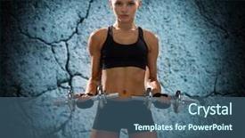  Presentation with woman sport - Cool new PPT layouts with dumbbells flexing biceps over concrete backdrop and a  colored foreground