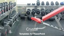  Presentation with fitness - Beautiful PPT layouts featuring dumbbells-in-a-fitness-hall backdrop and a gray colored foreground