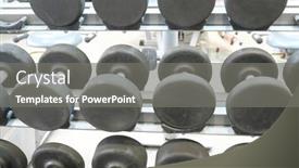  Presentation with fitness - Cool new theme with dumbbells-in-a-fitness-hall backdrop and a gray colored foreground