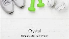  Presentation with sneakers - Amazing presentation design having dumbbells on wooden table top backdrop and a white colored foreground