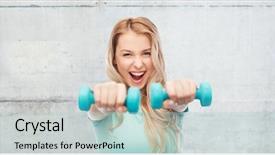  Presentation with woman sport - Beautiful slides featuring dumbbells over gray concrete backdrop and a light blue colored foreground
